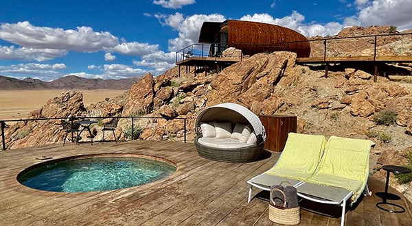 Desert Whisper, lodge with pool on a mountain in the desert, Namibia